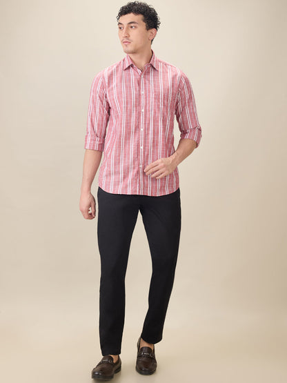 Parx Men Black Solid Low Rise Tapered Fit Cotton Blend Trouser