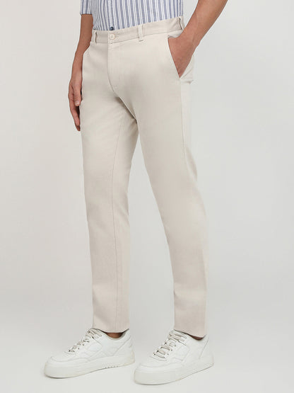 Parx Men Brown Printed Low Rise Tapered Fit Cotton Blend Trouser