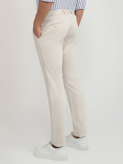 Parx Men Brown Printed Low Rise Tapered Fit Cotton Blend Trouser