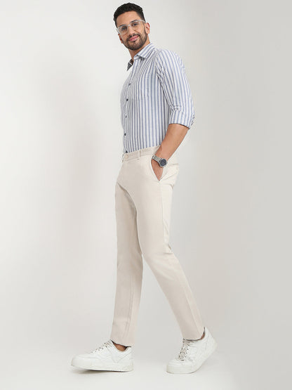 Parx Men Brown Printed Low Rise Tapered Fit Cotton Blend Trouser