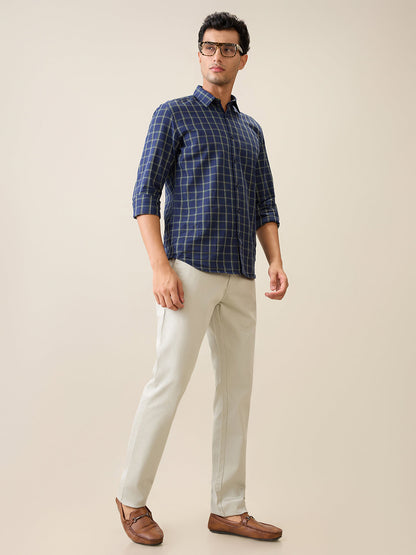 Parx Men Green Printed Low Rise Tapered Fit Cotton Blend Trouser