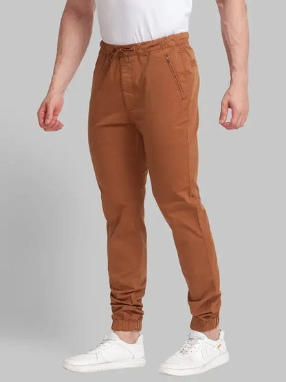 Men Brown Lrt Fit Solid Cotton Blend Trouser