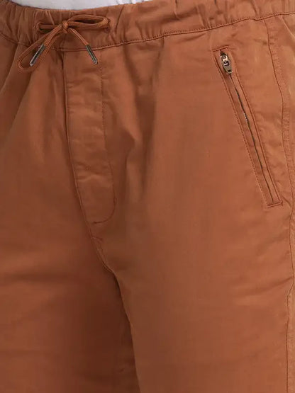 Men Brown Lrt Fit Solid Cotton Blend Trouser