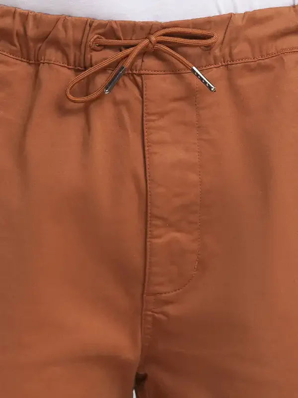 Men Brown Lrt Fit Solid Cotton Blend Trouser