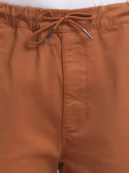 Men Brown Lrt Fit Solid Cotton Blend Trouser