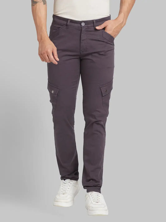 Men Grey Low Rise Tapered Fit Solid Cotton Blend Trouser