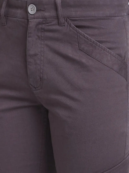 Men Grey Low Rise Tapered Fit Solid Cotton Blend Trouser