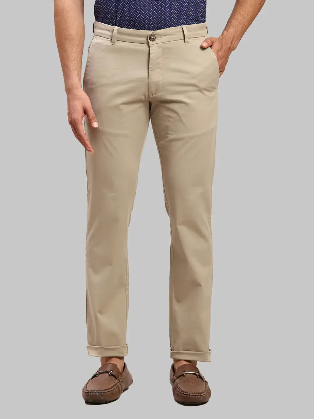 Men Grey Lrt Fit Rfd Overdyed Cotton Blend Trouser