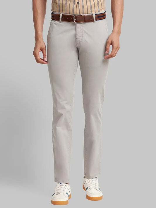 Men Grey Lrt Fit Solid Cotton Blend Trouser