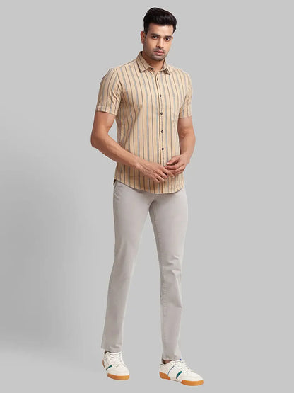 Men Grey Lrt Fit Solid Cotton Blend Trouser