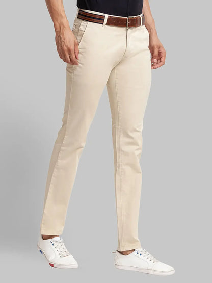 Men Beige Lrt Fit Solid Cotton Blend Trouser