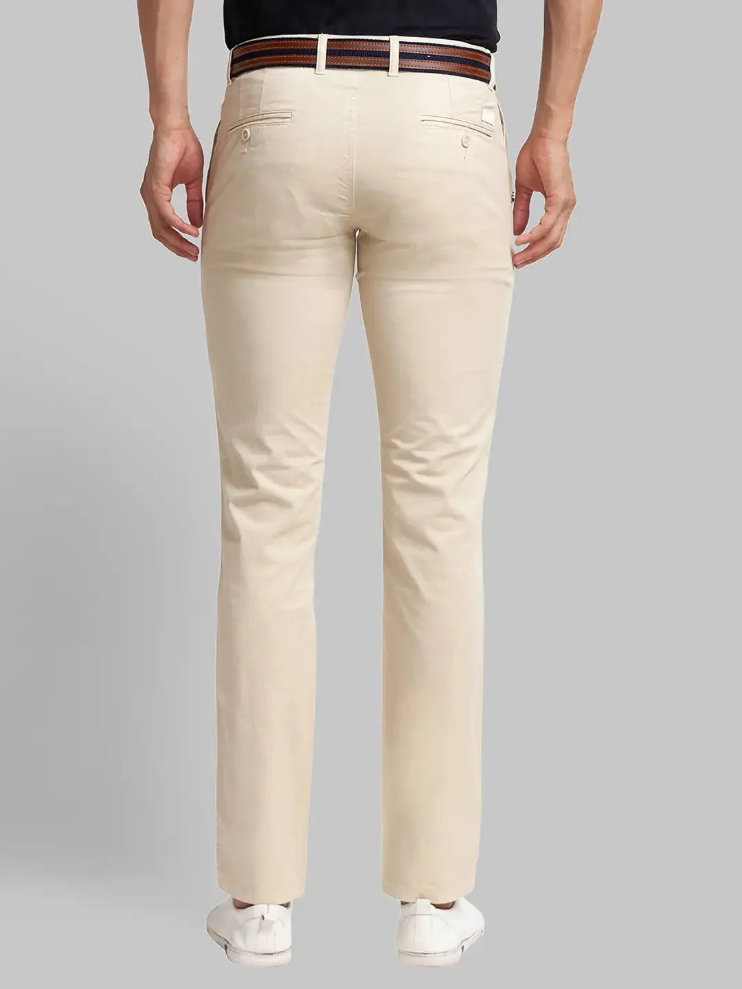 Men Beige Lrt Fit Solid Cotton Blend Trouser