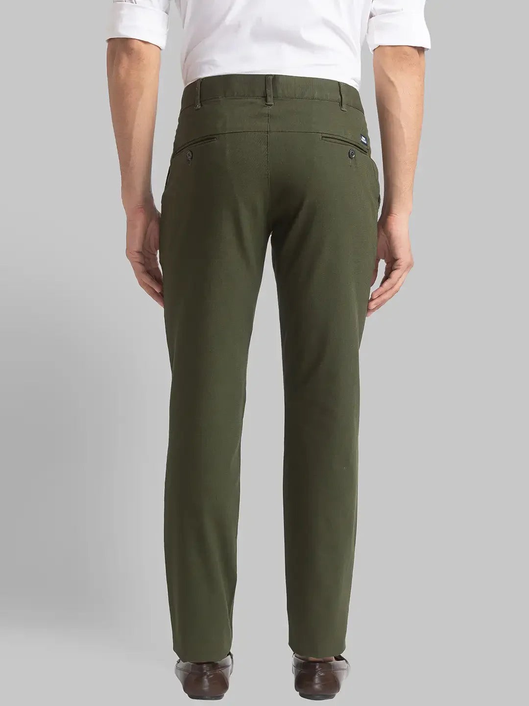 Men Green Super Slim Fit Piece Dyed Cotton Blend Trouser