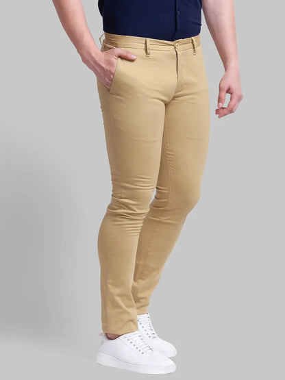 Men Khaki Super Slim Fit Solid Cotton Blend Trouser