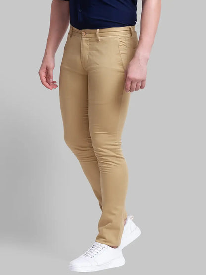 Men Khaki Super Slim Fit Solid Cotton Blend Trouser