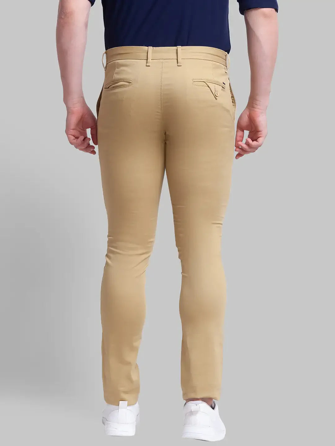 Men Khaki Super Slim Fit Solid Cotton Blend Trouser