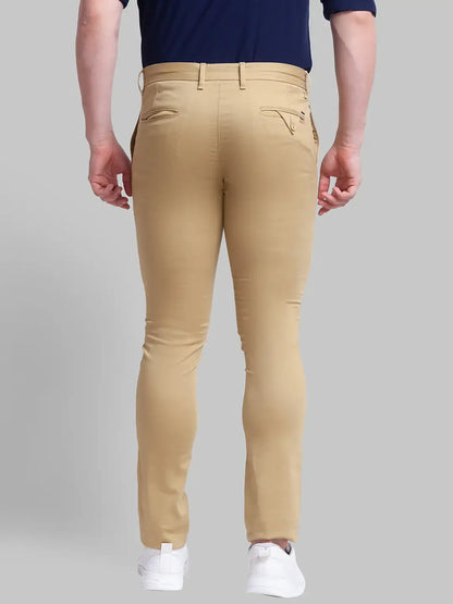 Men Khaki Super Slim Fit Solid Cotton Blend Trouser
