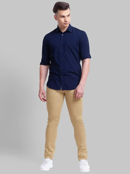 Men Khaki Super Slim Fit Solid Cotton Blend Trouser