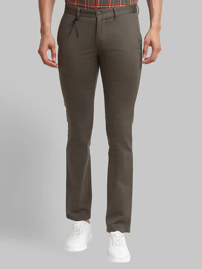 Men Green Super Slim Fit Solid Cotton Blend Trouser