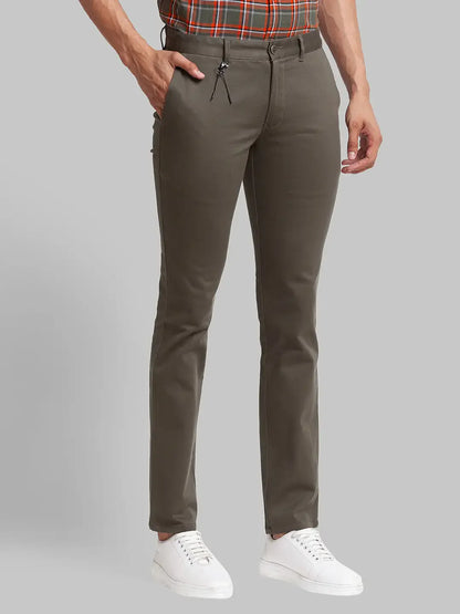 Men Green Super Slim Fit Solid Cotton Blend Trouser