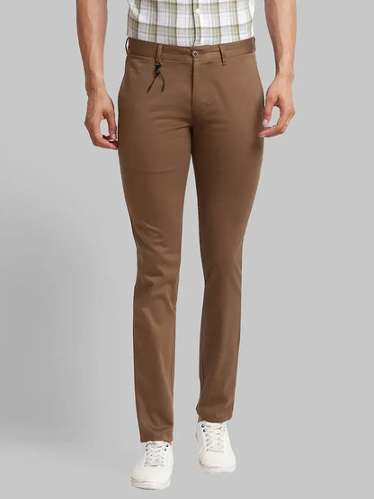 Men Brown Super Slim Fit Solid Cotton Blend Trouser