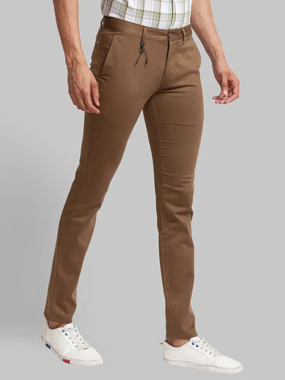 Men Brown Super Slim Fit Solid Cotton Blend Trouser