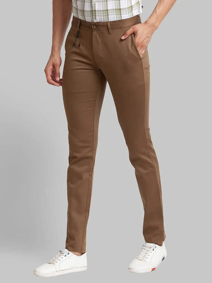 Men Brown Super Slim Fit Solid Cotton Blend Trouser