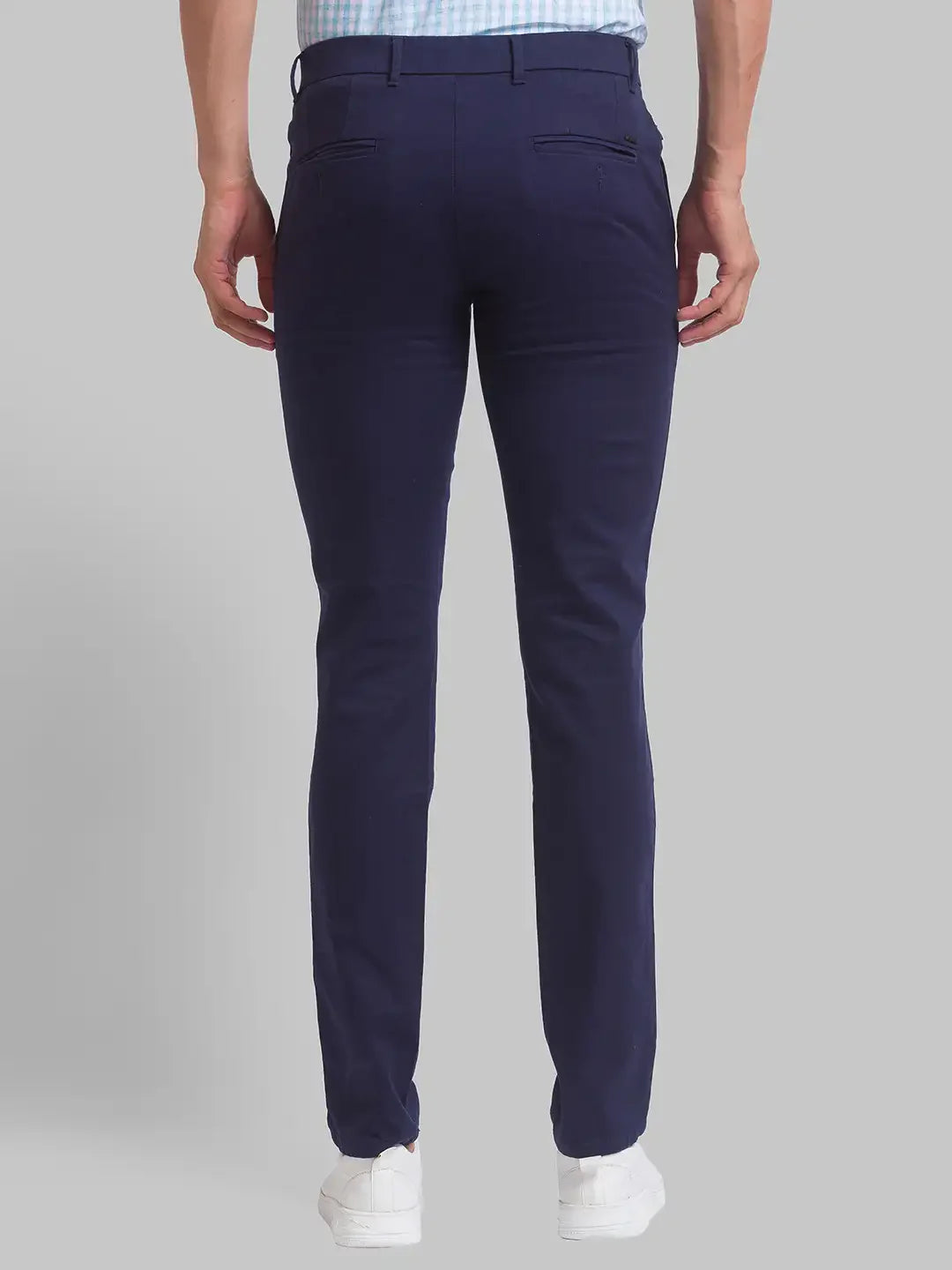 Men Blue Super Slim Fit Solid Cotton Blend Trouser