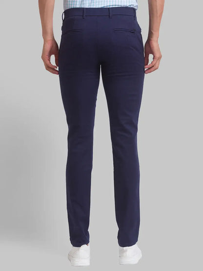 Men Blue Super Slim Fit Solid Cotton Blend Trouser