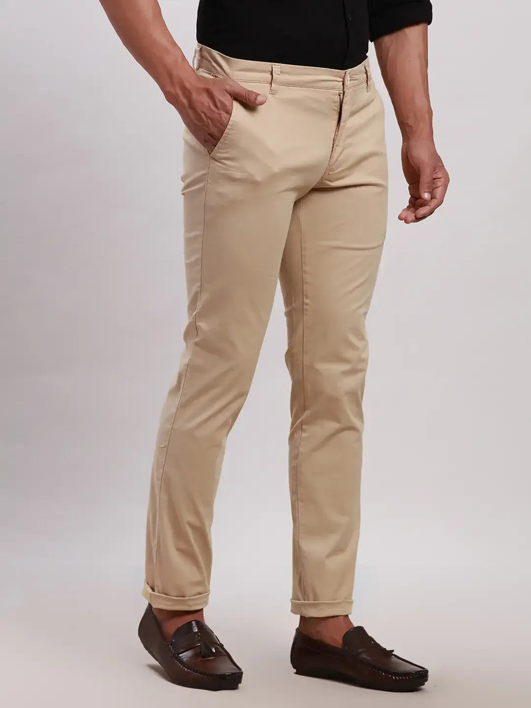 Men Khaki Super Slim Rfd Overdyed Cotton Blend Trouser