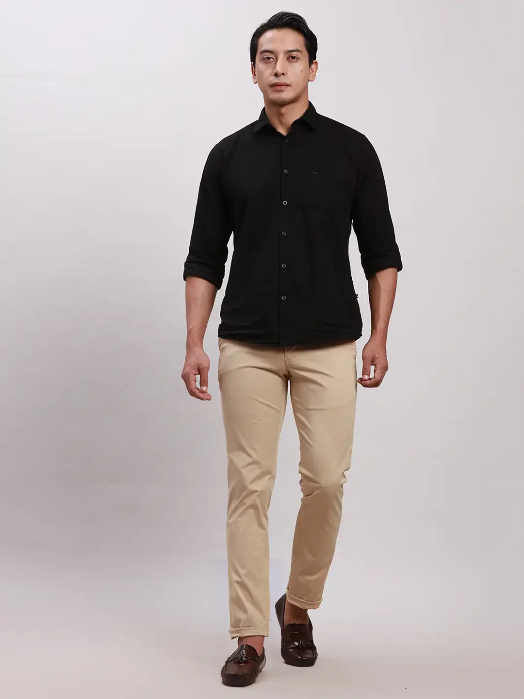 Men Khaki Super Slim Rfd Overdyed Cotton Blend Trouser