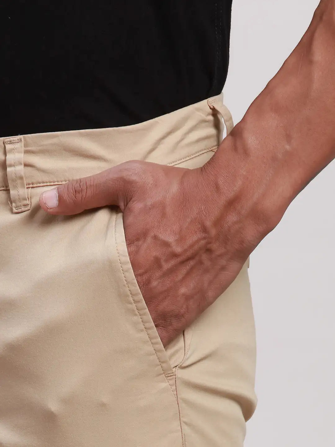 Men Khaki Super Slim Rfd Overdyed Cotton Blend Trouser