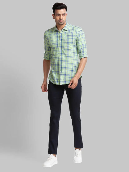 Men Blue Super Slim Fit Solid Cotton Blend Trouser