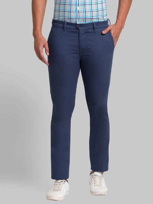 Men Blue Super Slim Fit Solid Cotton Blend Trouser
