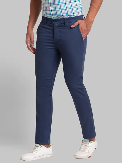 Men Blue Super Slim Fit Solid Cotton Blend Trouser