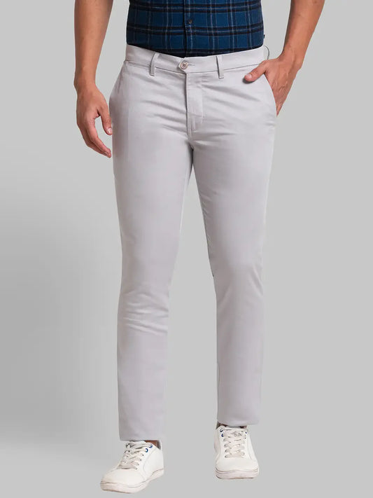 Men Grey Super Slim Fit Solid Cotton Blend Trouser