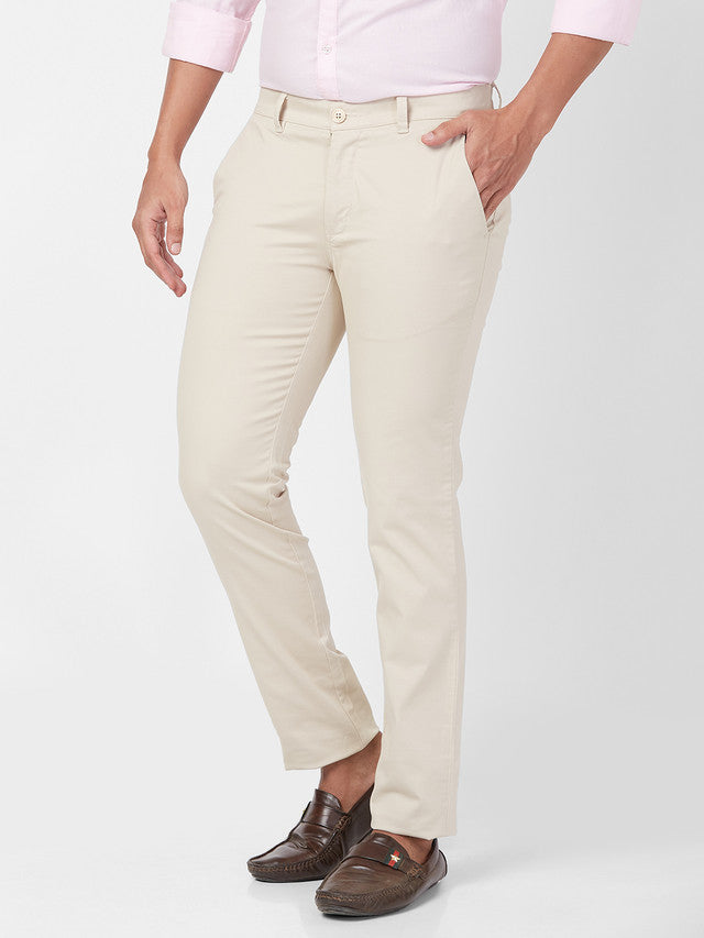 Parx Brown Solid Super Slim Fit Cotton Blend Trouser