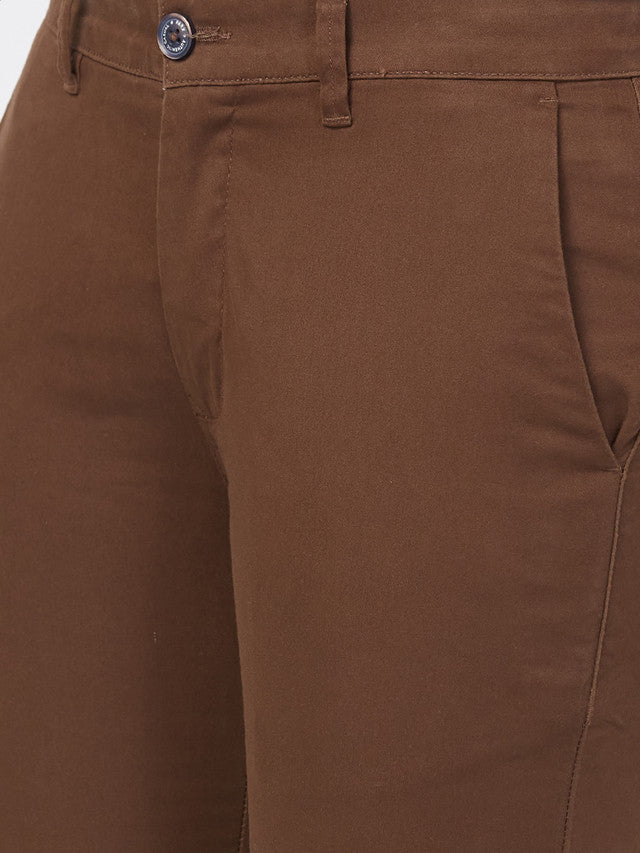 Parx Brown Solid Super Slim Fit Cotton Blend Trouser