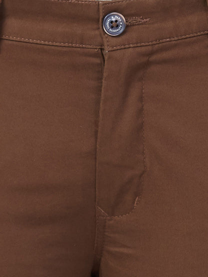 Parx Brown Solid Super Slim Fit Cotton Blend Trouser