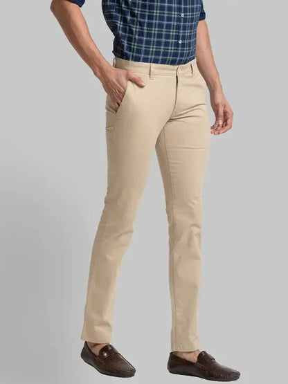 Men Khaki Super Slim Fit Solid Cotton Blend Trouser
