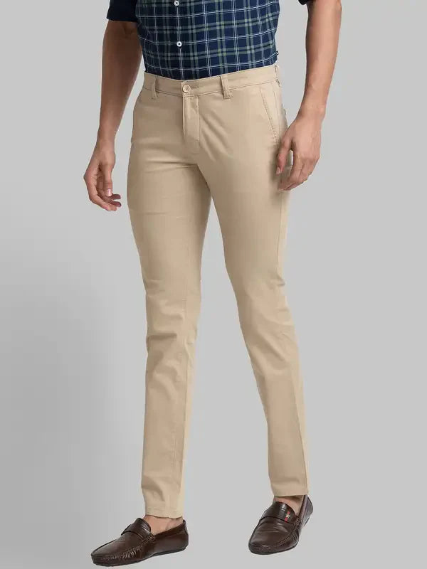 Men Khaki Super Slim Fit Solid Cotton Blend Trouser