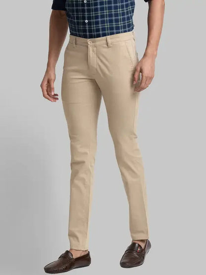 Men Khaki Super Slim Fit Solid Cotton Blend Trouser