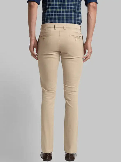 Men Khaki Super Slim Fit Solid Cotton Blend Trouser
