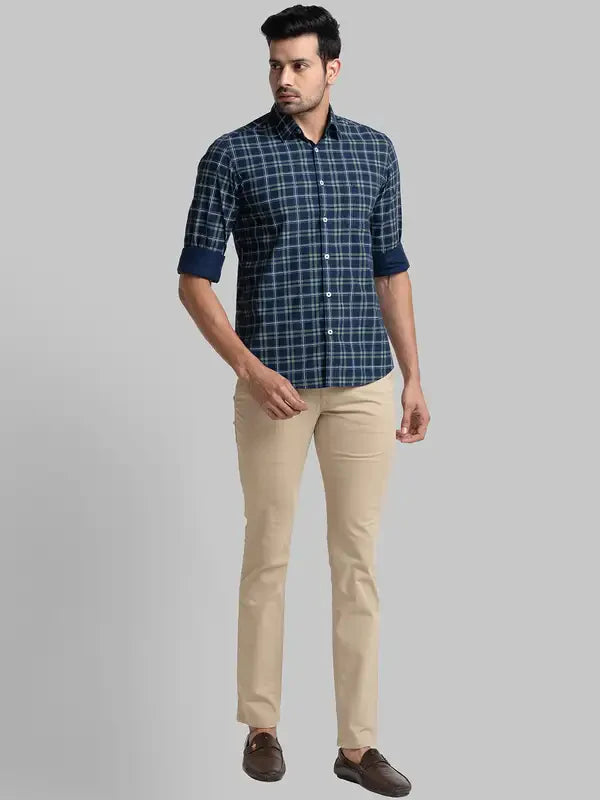 Men Khaki Super Slim Fit Solid Cotton Blend Trouser