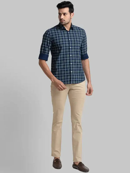 Men Khaki Super Slim Fit Solid Cotton Blend Trouser