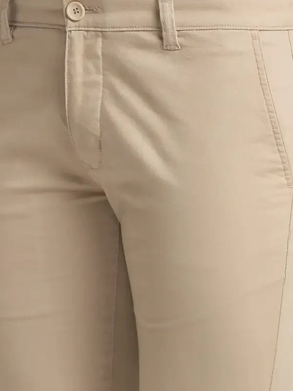 Men Khaki Super Slim Fit Solid Cotton Blend Trouser