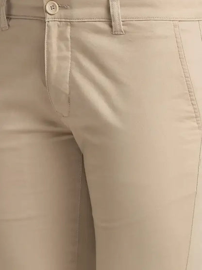 Men Khaki Super Slim Fit Solid Cotton Blend Trouser