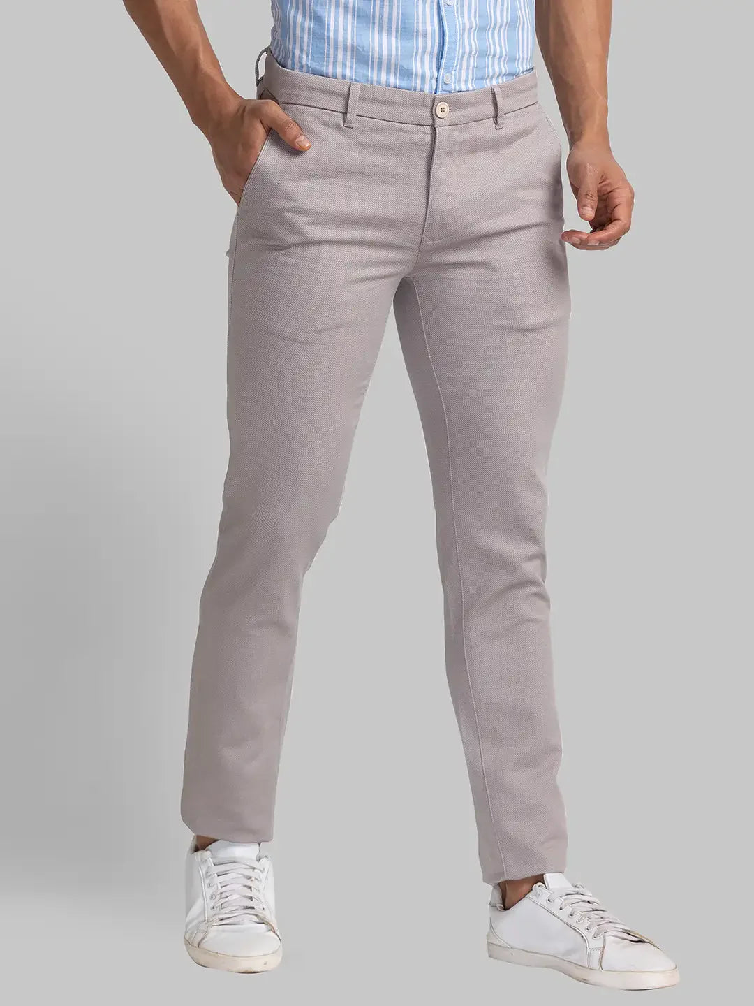 Parx Men Brown Printed Super Slim Fit Cotton Blend Trouser