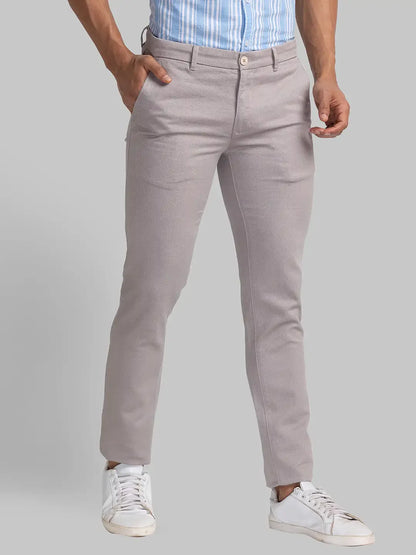 Parx Men Brown Printed Super Slim Fit Cotton Blend Trouser