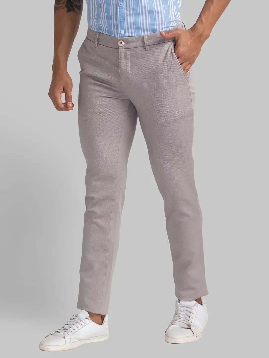 Parx Men Brown Printed Super Slim Fit Cotton Blend Trouser